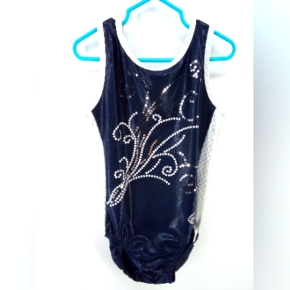 Jump Start Leotard Gymnastics Charlotte Skinner Tumbling ASX Navy Sequins - Picture 1 of 5